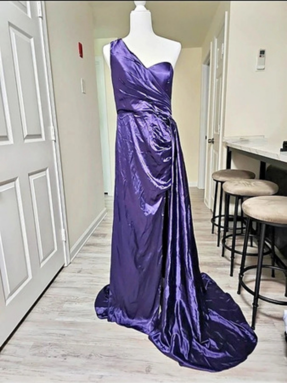 One Shoulder Purple Prom Dress